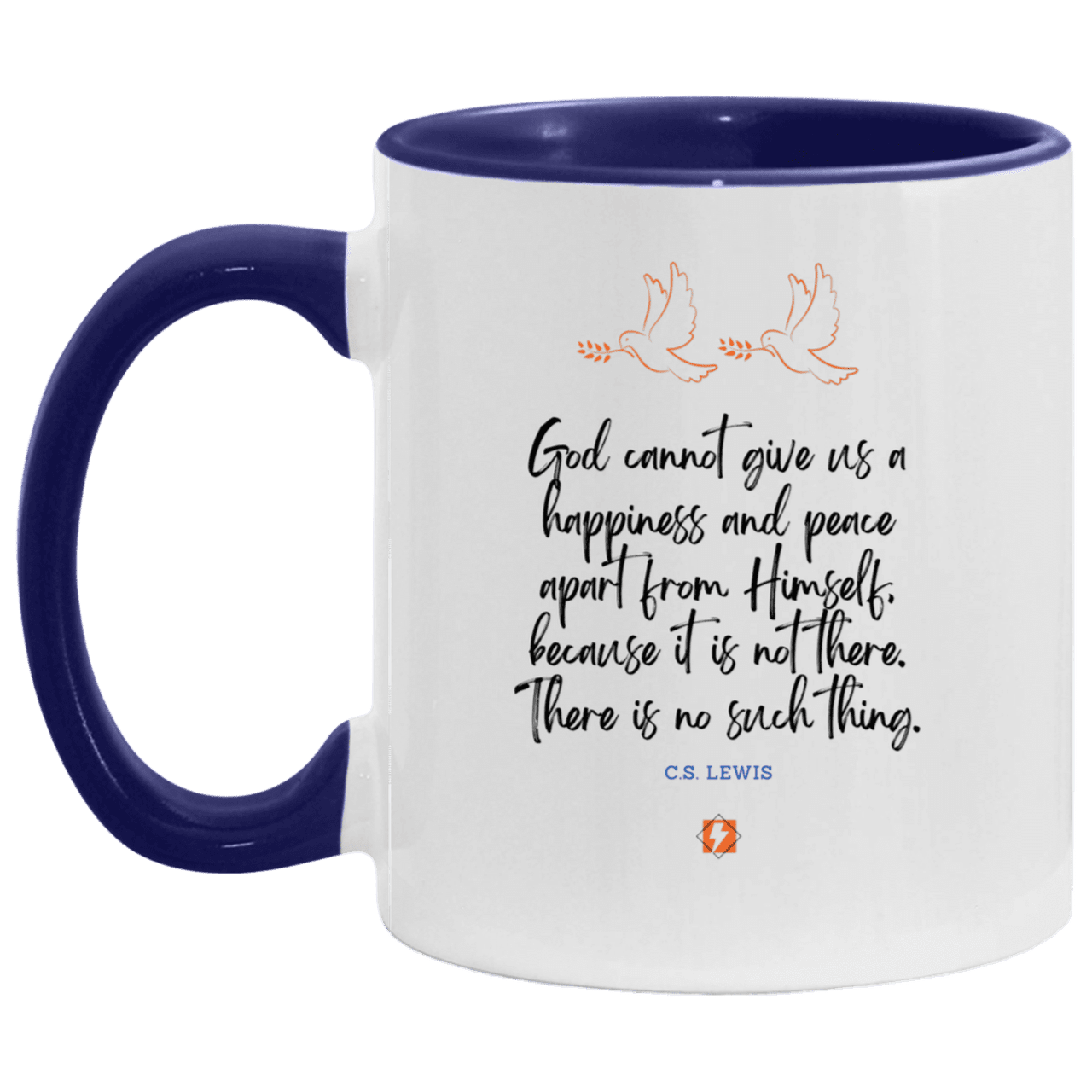 Ceramic Standard Mug 11oz with inspiring Lewis quote: CS106 - No peace apart from God - Color: White/Midnight Blue