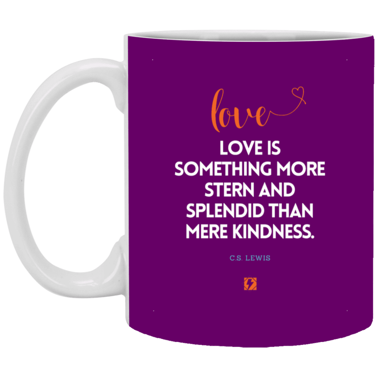 Ceramic Standard Mug 11oz with inspiring Lewis quote: CS109 - Love is more than kindness - Color: Purple