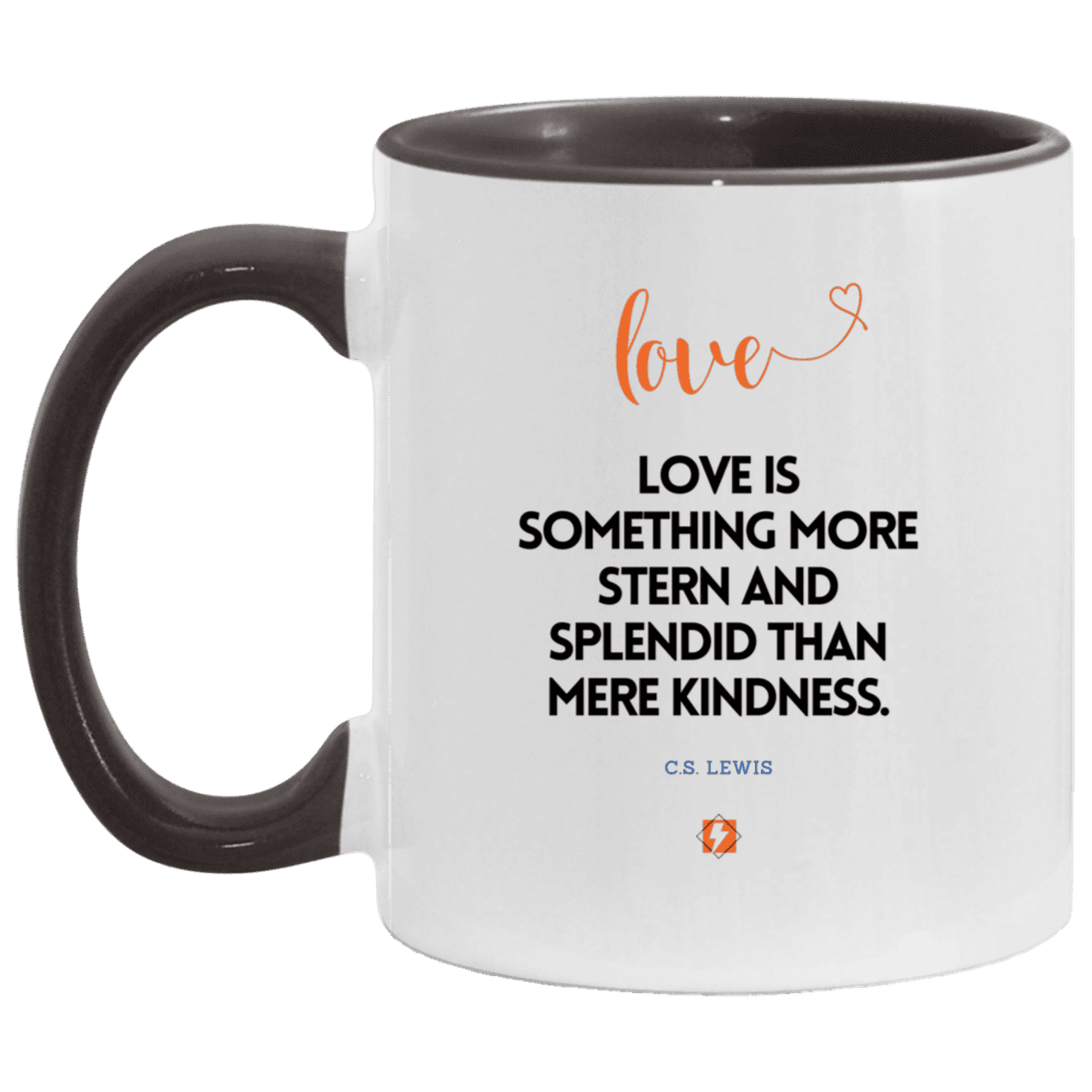 Ceramic Standard Mug 11oz with inspiring Lewis quote: CS109 - Love is more than kindness - Color: White/Black