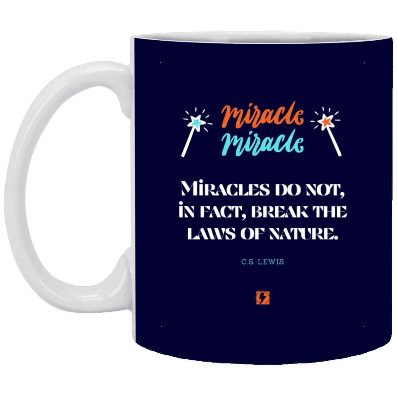 Ceramic Standard Mug 11oz with inspiring Lewis quote: CS110 - Miracles do not break natural laws - Color: Navy