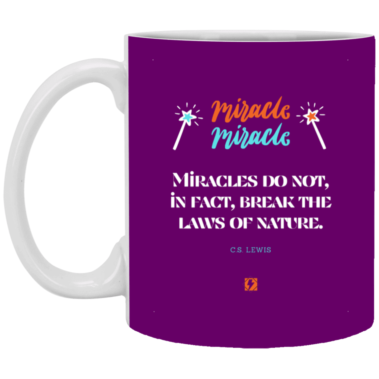 Ceramic Standard Mug 11oz with inspiring Lewis quote: CS110 - Miracles do not break natural laws - Color: Purple