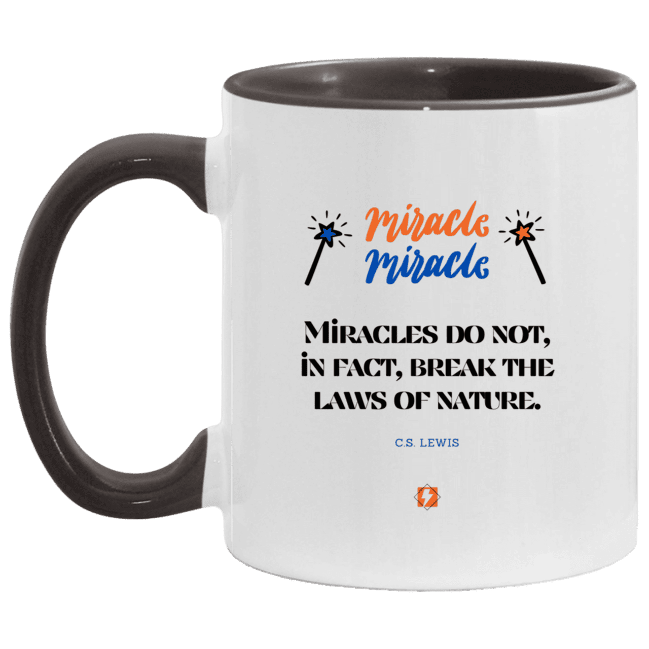 Ceramic Standard Mug 11oz with inspiring Lewis quote: CS110 - Miracles do not break natural laws - Color: White/Black