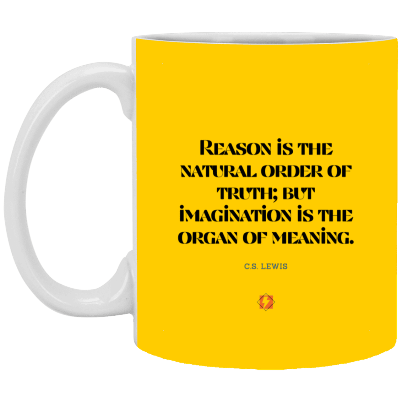 Ceramic Standard Mug 11oz with inspiring Lewis quote: CS113 - Truth and meaning require reason and imagination - Color: Athletic Gold Purple