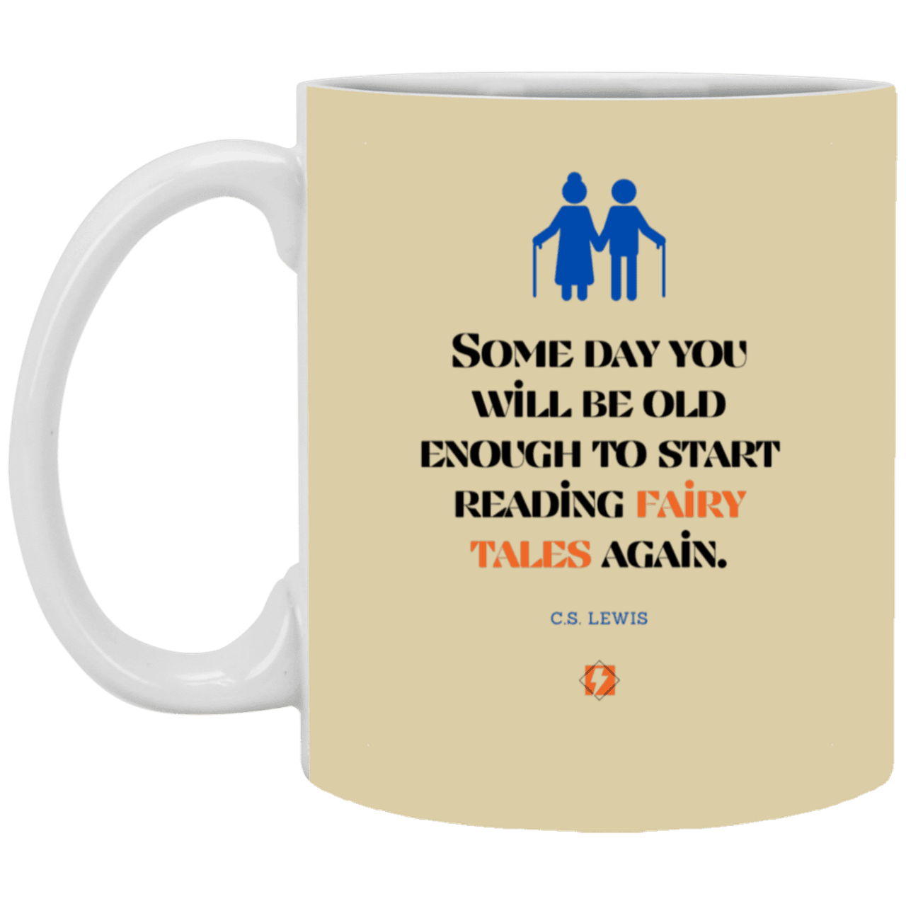 Ceramic Standard Mug 11oz with inspiring Lewis quote: CS114 - Fairy tales for the old - Color: Tan Navy