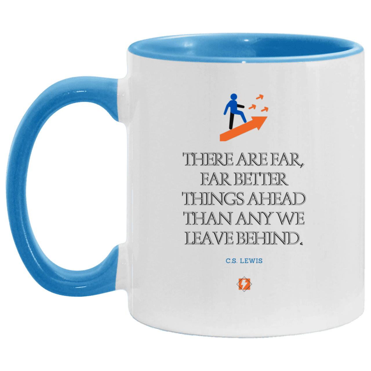 Ceramic Standard Mug 11oz with inspiring Lewis quote: CS115 - Better things ahead than behind - Color: White/Light Blue Purple