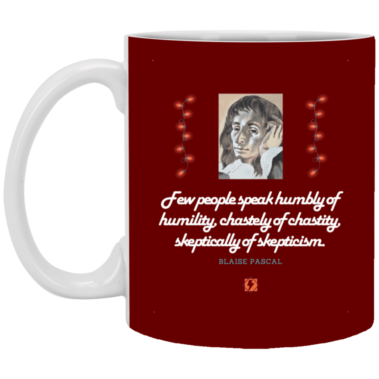 Ceramic Standard Mug 11oz with inspiring Pascal quote: BP102 - Self-awareness is a societal lack - Color: Maroon