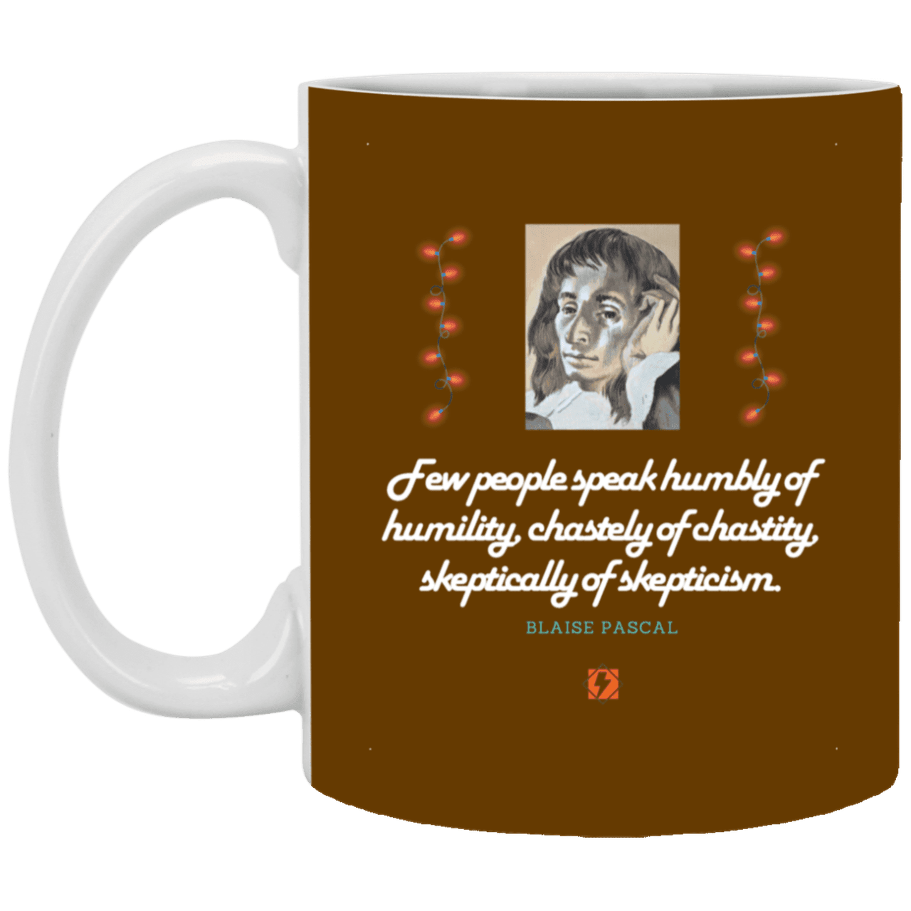 Ceramic Standard Mug 11oz with inspiring Pascal quote: BP102 - Self-awareness is a societal lack - Color: Brown