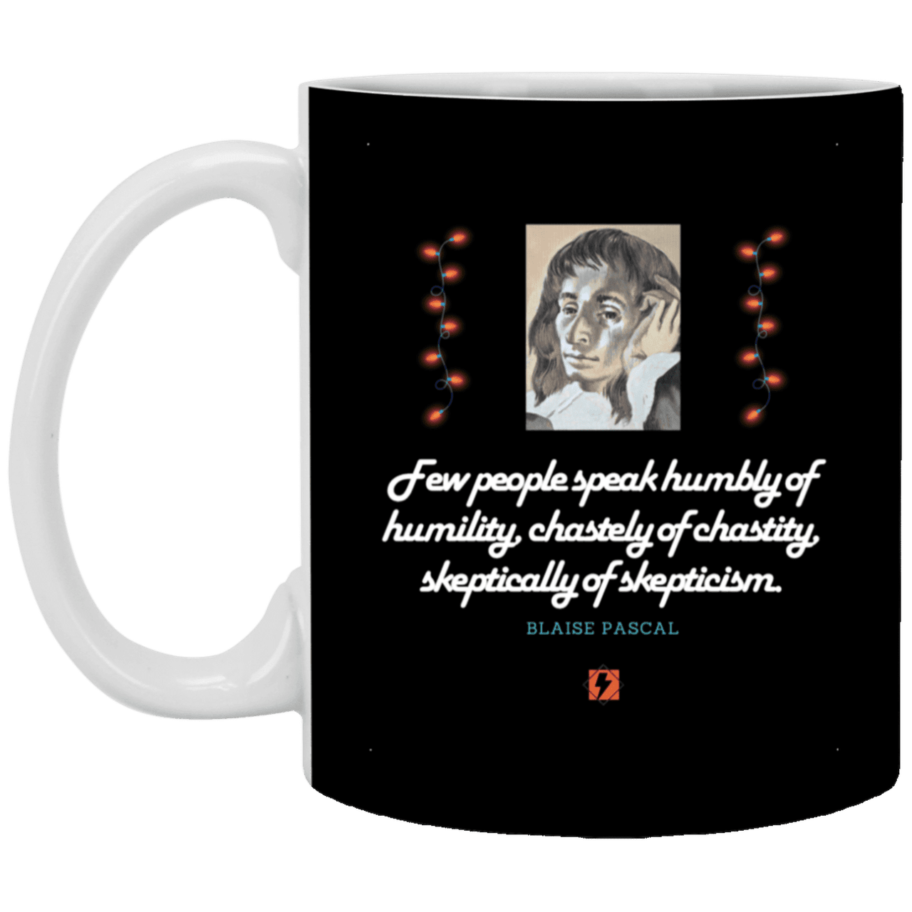 Ceramic Standard Mug 11oz with inspiring Pascal quote: BP102 - Self-awareness is a societal lack - Color: Black White