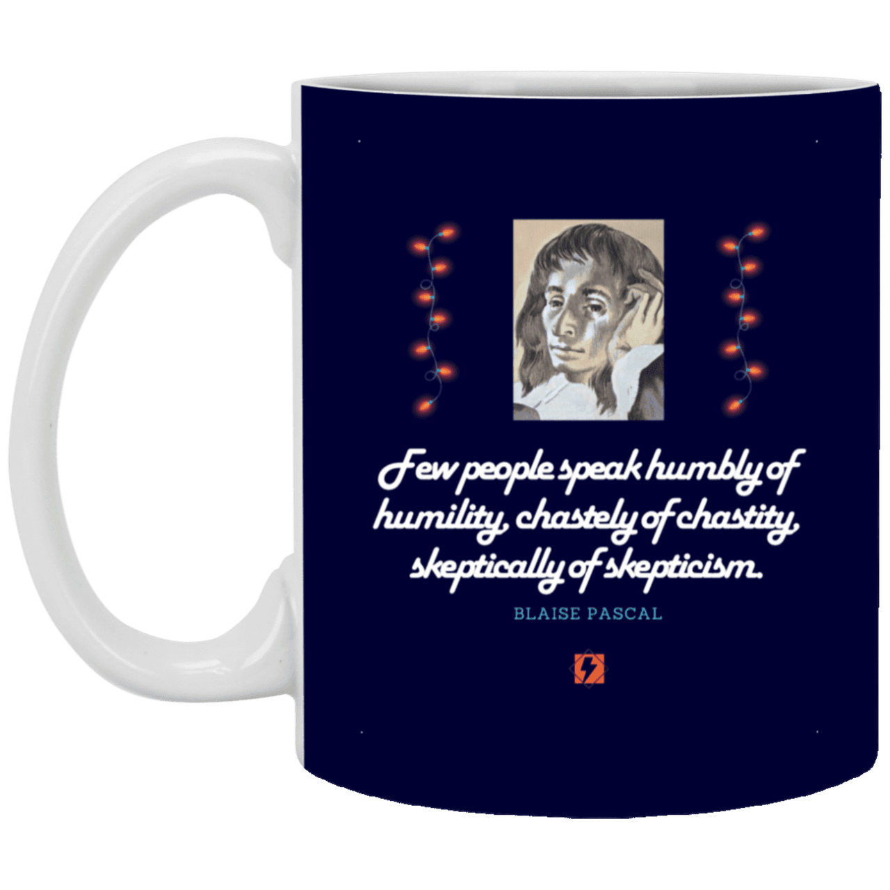 Ceramic Standard Mug 11oz with inspiring Pascal quote: BP102 - Self-awareness is a societal lack - Color: Navy