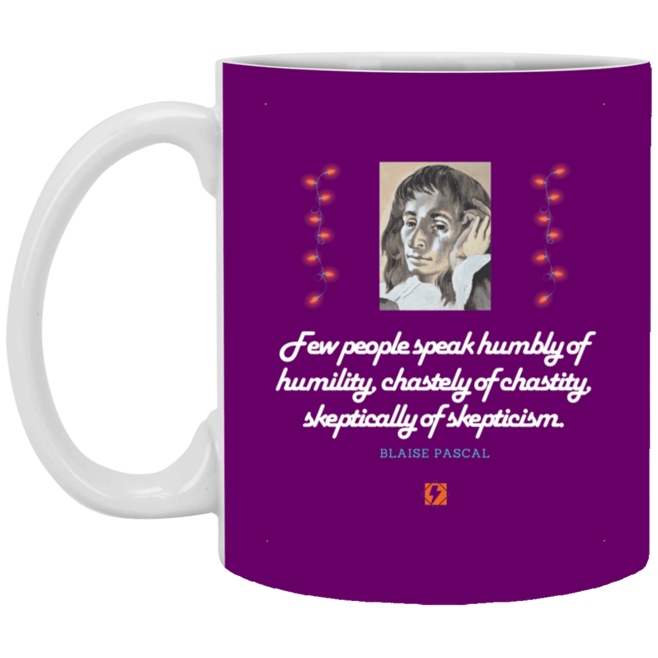 Ceramic Standard Mug 11oz with inspiring Pascal quote: BP102 - Self-awareness is a societal lack - Color: Purple