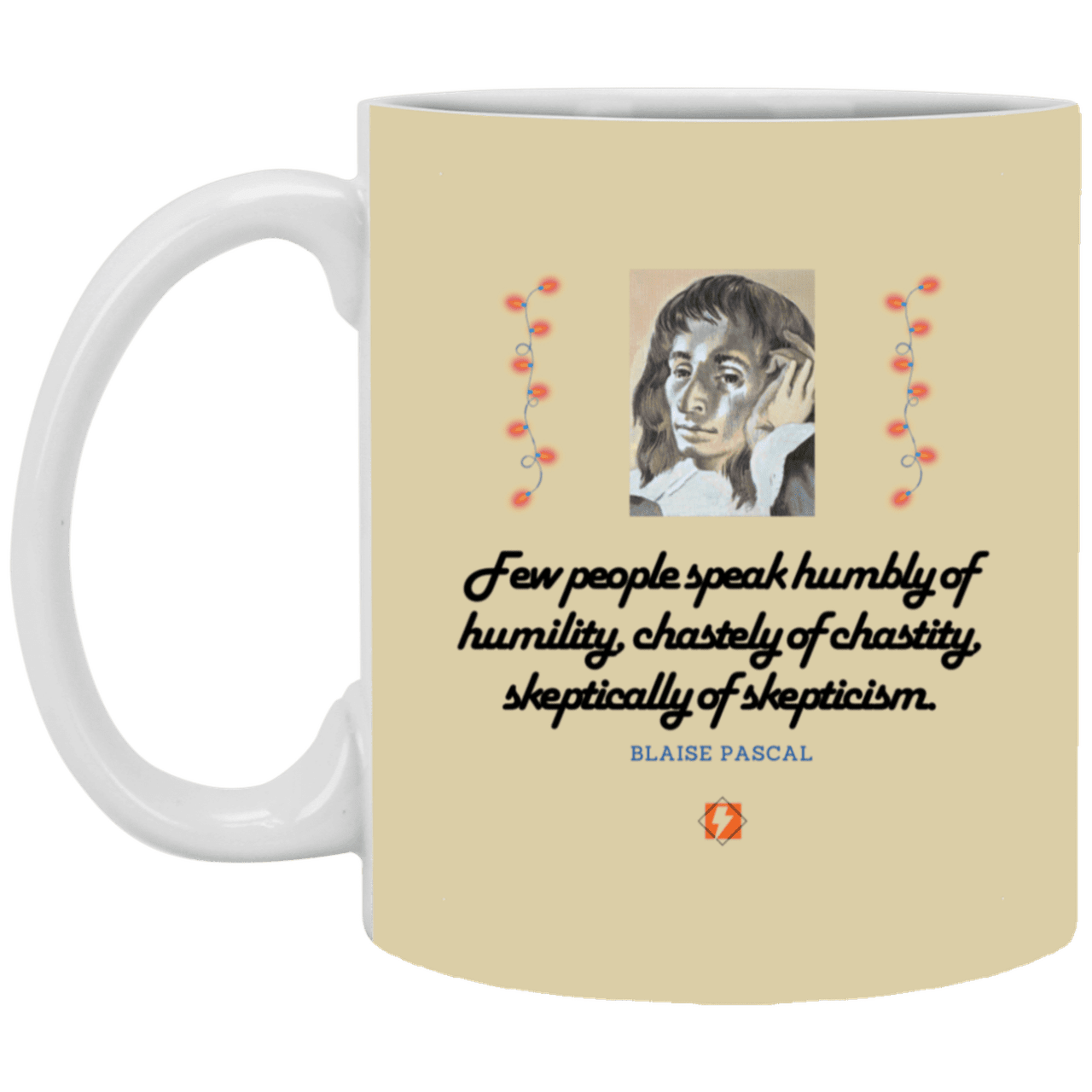 Ceramic Standard Mug 11oz with inspiring Pascal quote: BP102 - Self-awareness is a societal lack - Color: Tan