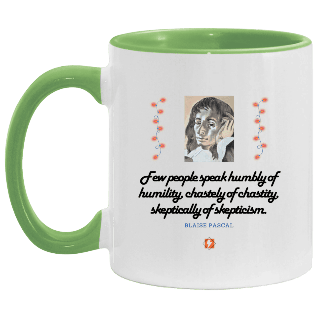 Ceramic Standard Mug 11oz with inspiring Pascal quote: BP102 - Self-awareness is a societal lack - Color: White/Light Green