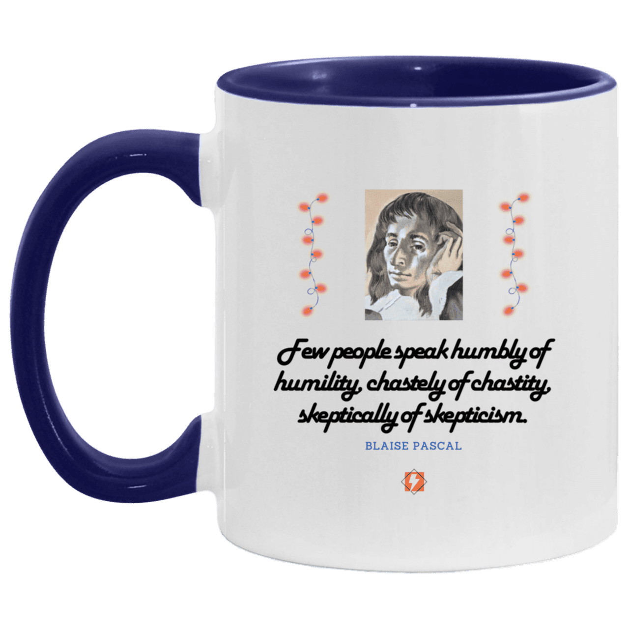 Ceramic Standard Mug 11oz with inspiring Pascal quote: BP102 - Self-awareness is a societal lack - Color: White/Midnight Blue