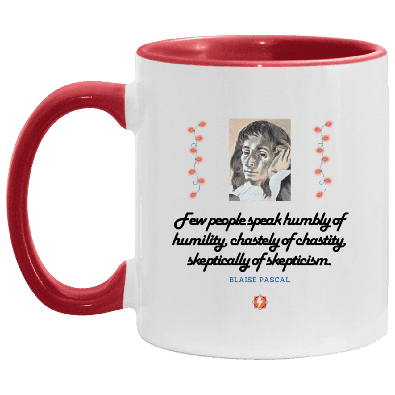 Ceramic Standard Mug 11oz with inspiring Pascal quote: BP102 - Self-awareness is a societal lack - Color: White/Red