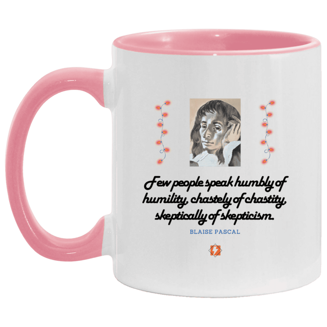 Ceramic Standard Mug 11oz with inspiring Pascal quote: BP102 - Self-awareness is a societal lack - Color: White/Pink