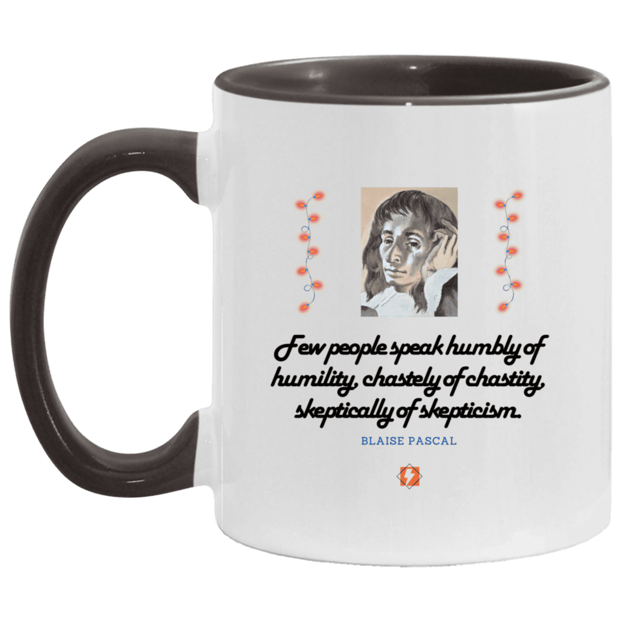 Ceramic Standard Mug 11oz with inspiring Pascal quote: BP102 - Self-awareness is a societal lack - Color: White/Black