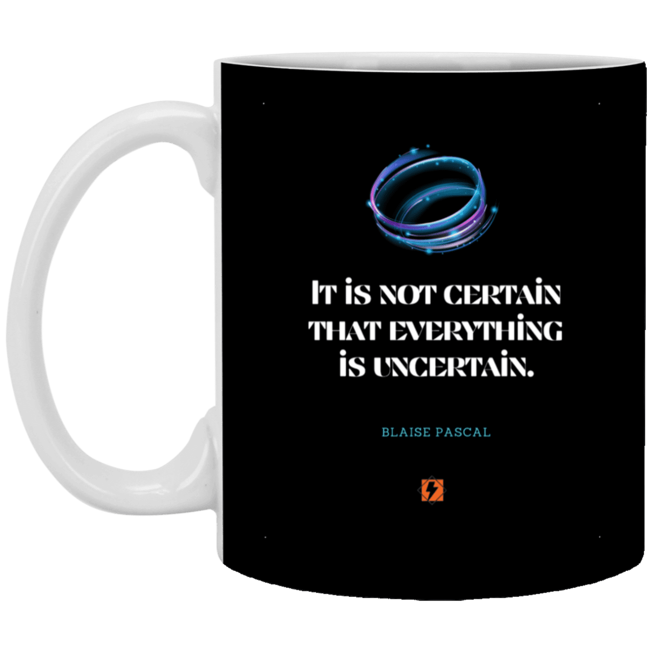 Ceramic Standard Mug 11oz with inspiring Pascal quote: BP104 - Probabilities apply everywhere - Color: Black White