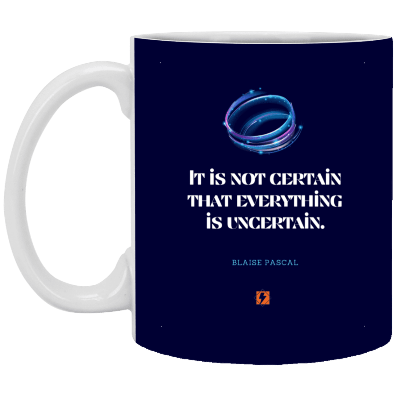 Ceramic Standard Mug 11oz with inspiring Pascal quote: BP104 - Probabilities apply everywhere - Color: Navy