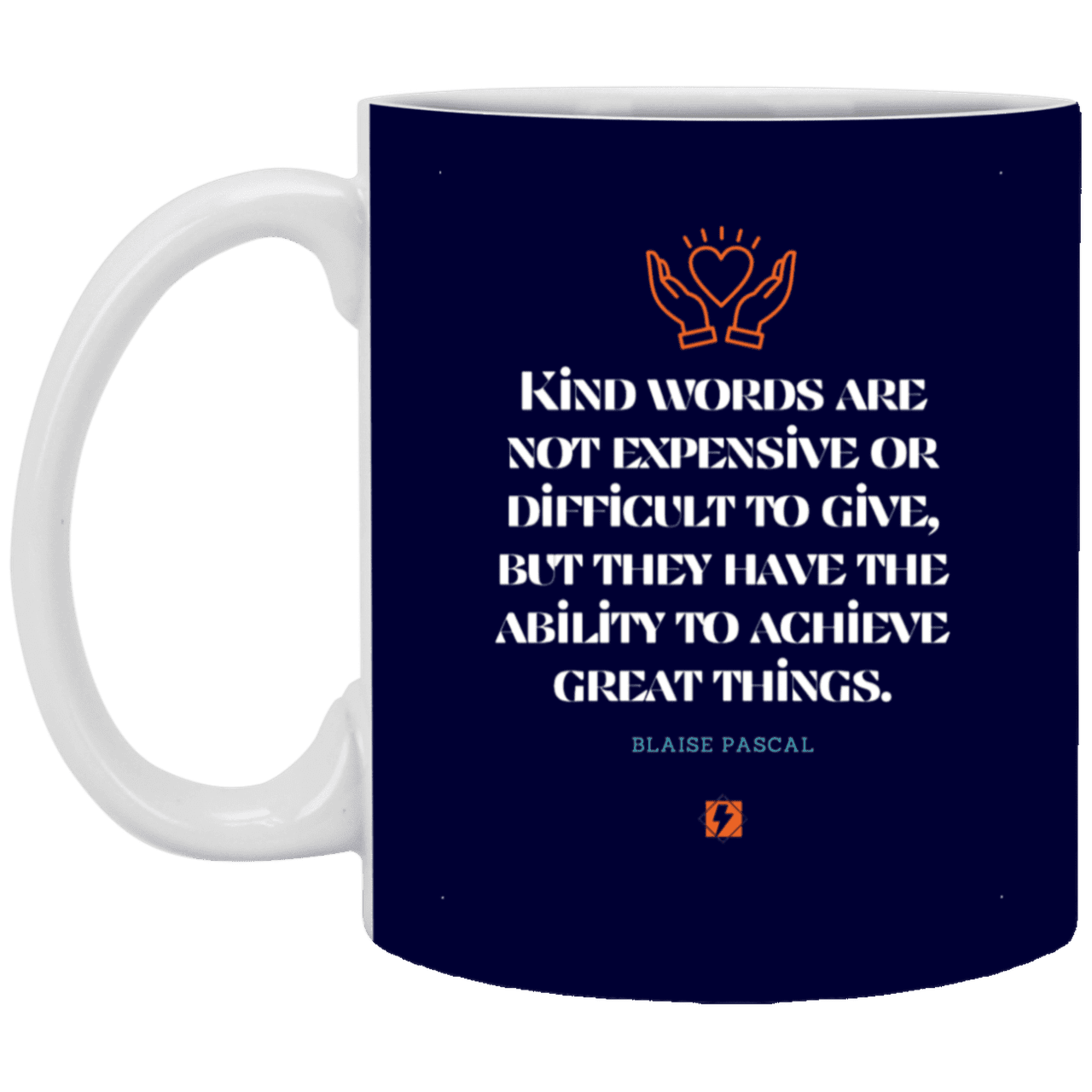 Ceramic Standard Mug 11oz with inspiring Pascal quote: BP106 - Kind words achieve great things - Color: Navy