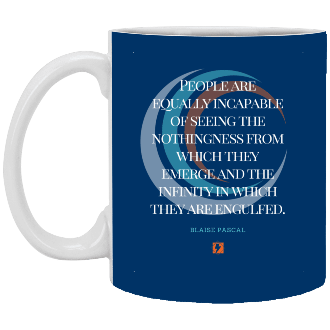 Ceramic Standard Mug 11oz with inspiring Pascal quote: BP107 - One cannot square up nothingness and infinity - Color: Royal