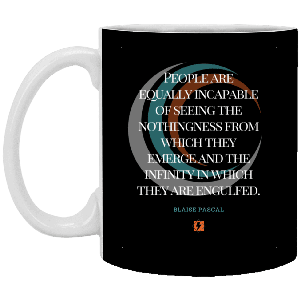 Ceramic Standard Mug 11oz with inspiring Pascal quote: BP107 - One cannot square up nothingness and infinity - Color: Black White