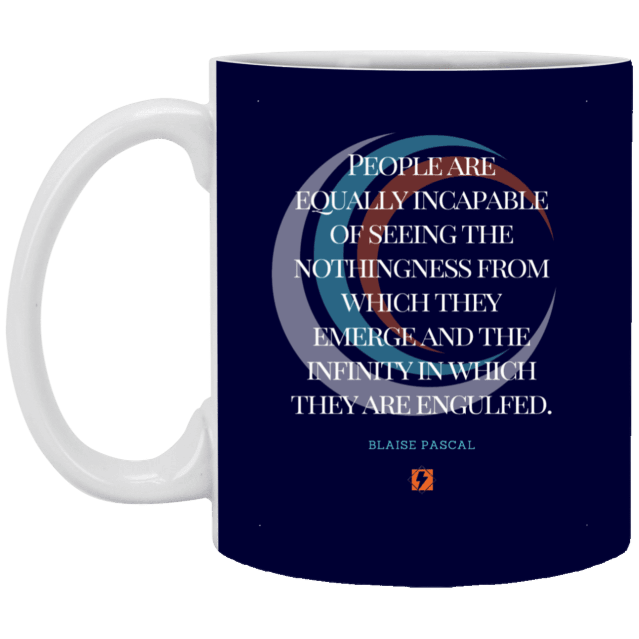 Ceramic Standard Mug 11oz with inspiring Pascal quote: BP107 - One cannot square up nothingness and infinity - Color: Navy