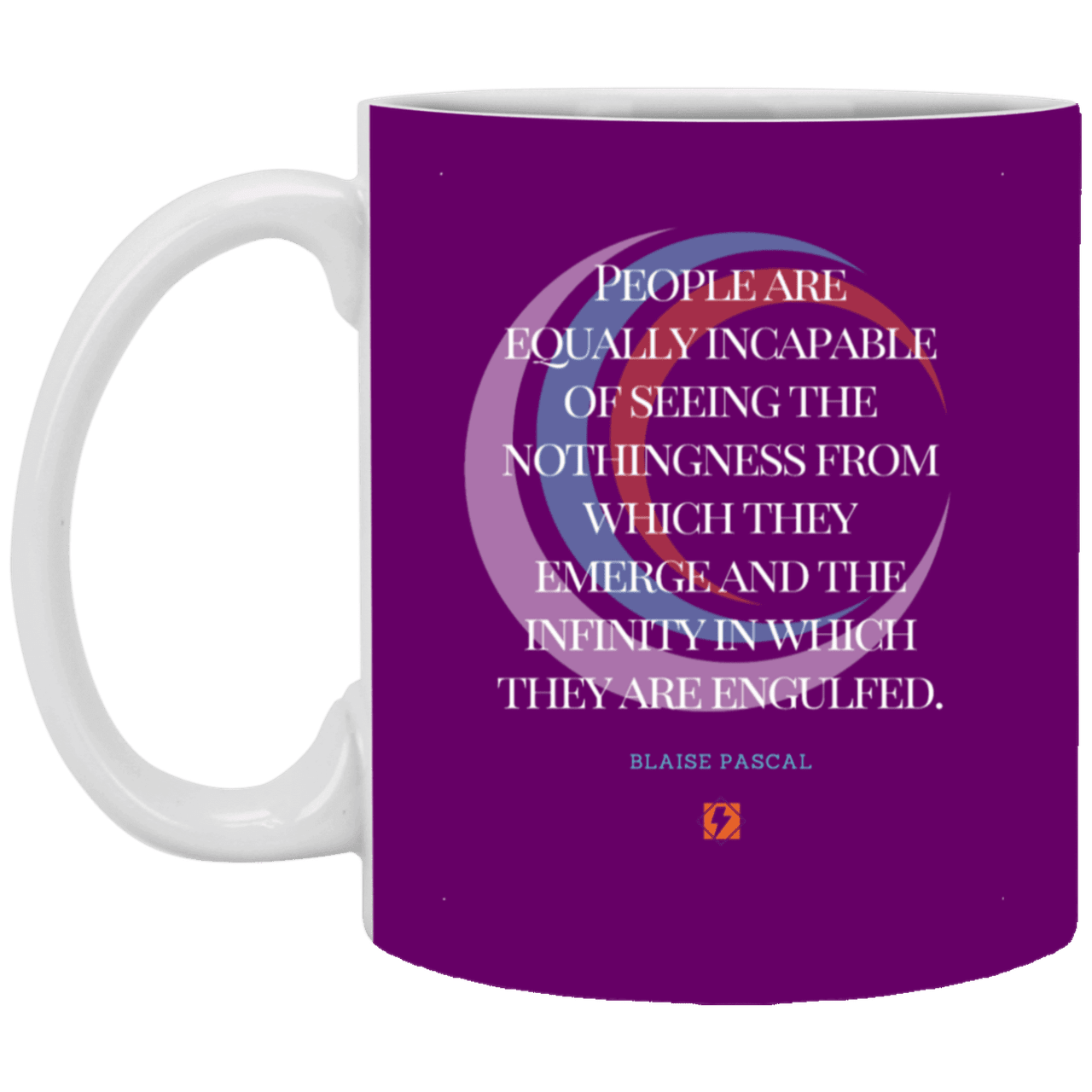 Ceramic Standard Mug 11oz with inspiring Pascal quote: BP107 - One cannot square up nothingness and infinity - Color: Purple