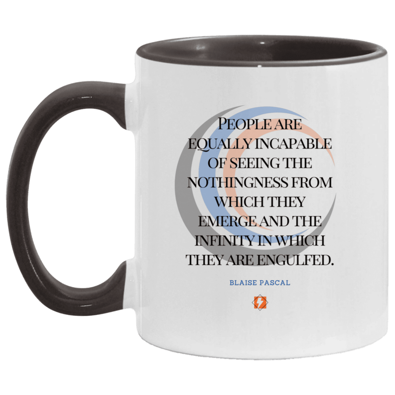 Ceramic Standard Mug 11oz with inspiring Pascal quote: BP107 - One cannot square up nothingness and infinity - Color: White/Black