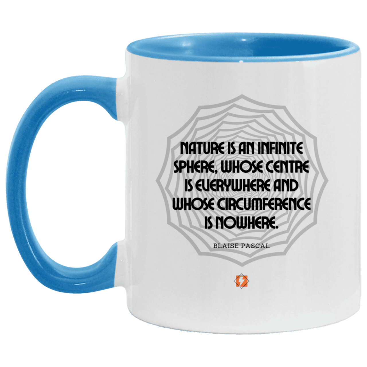 Ceramic Standard Mug 11oz with inspiring Pascal quote: BP108 - Nature is unfathomable - Color: White/Light Blue