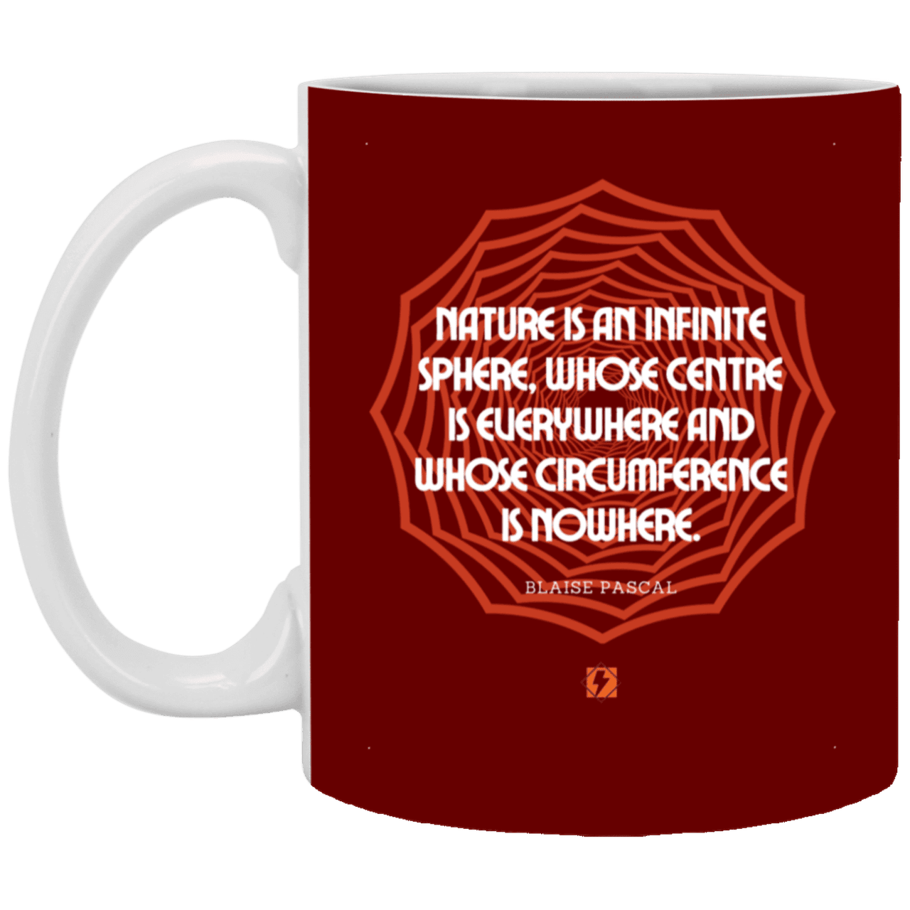 Ceramic Standard Mug 11oz with inspiring Pascal quote: BP108 - Nature is unfathomable - Color: Maroon