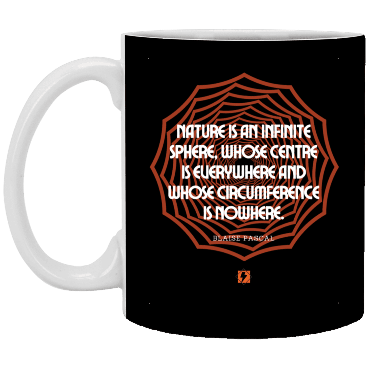 Ceramic Standard Mug 11oz with inspiring Pascal quote: BP108 - Nature is unfathomable - Color: Black White