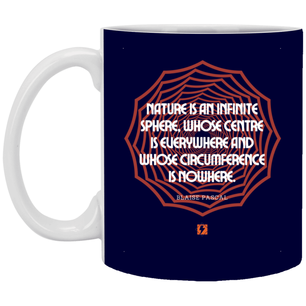 Ceramic Standard Mug 11oz with inspiring Pascal quote: BP108 - Nature is unfathomable - Color: Navy