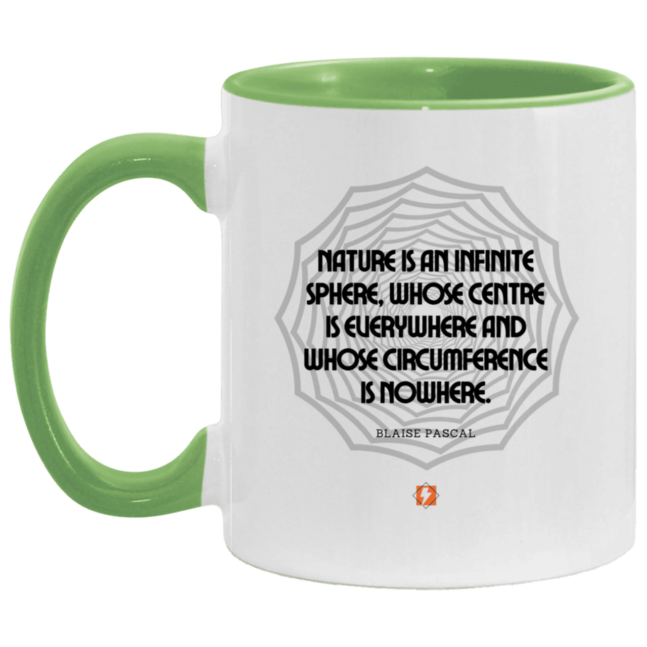 Ceramic Standard Mug 11oz with inspiring Pascal quote: BP108 - Nature is unfathomable - Color: White/Light Green