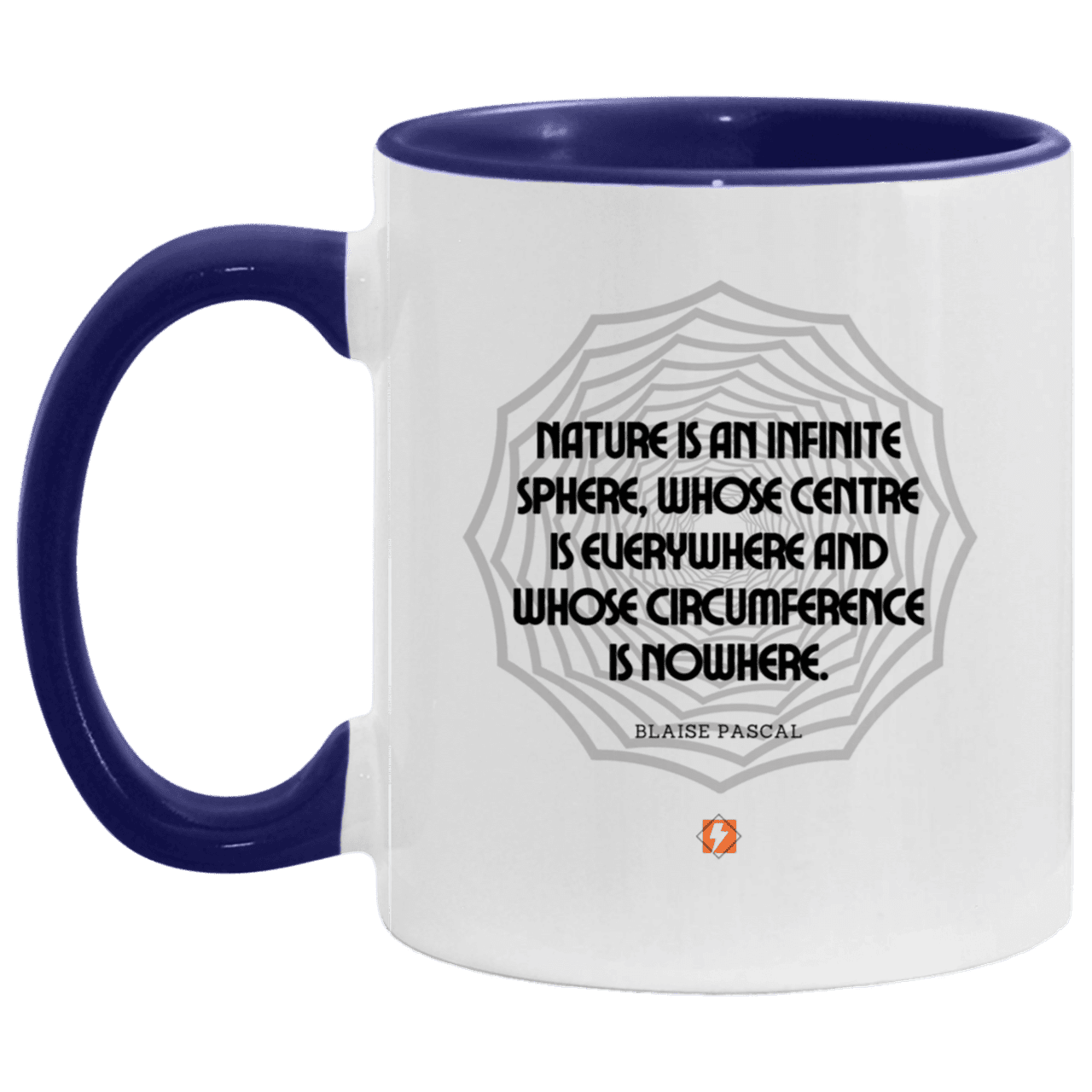 Ceramic Standard Mug 11oz with inspiring Pascal quote: BP108 - Nature is unfathomable - Color: White/Midnight Blue