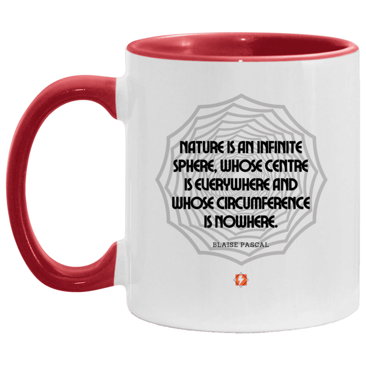 Ceramic Standard Mug 11oz with inspiring Pascal quote: BP108 - Nature is unfathomable - Color: White/Red