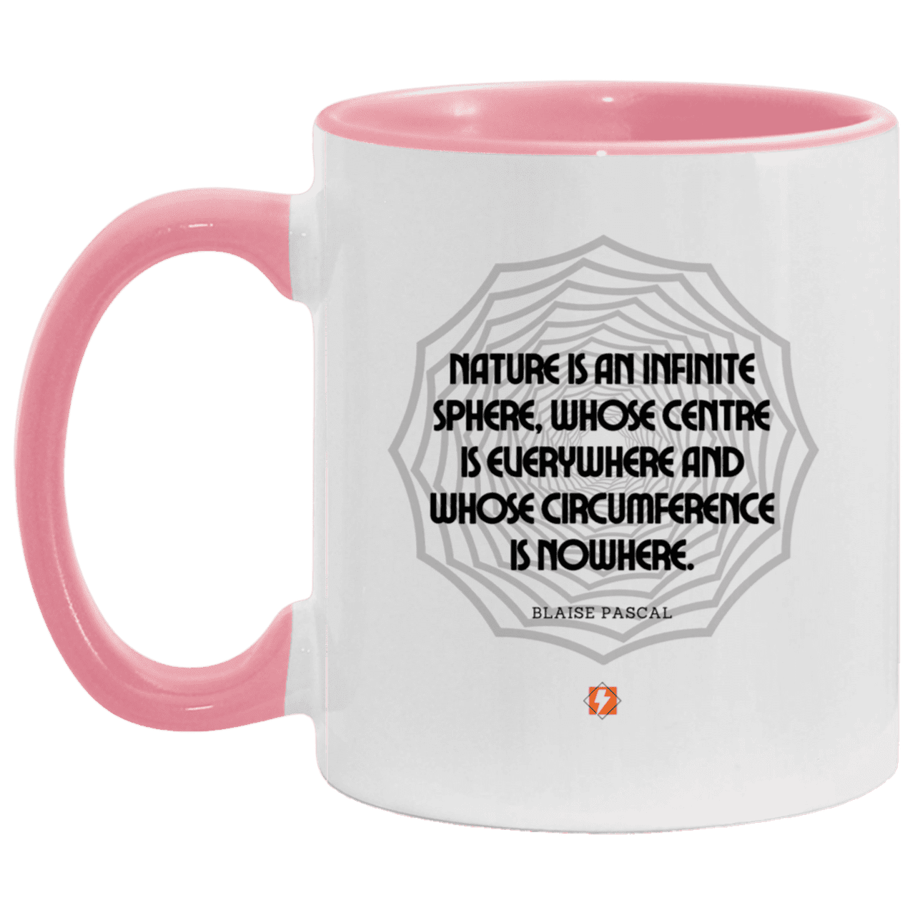 Ceramic Standard Mug 11oz with inspiring Pascal quote: BP108 - Nature is unfathomable - Color: White/Pink