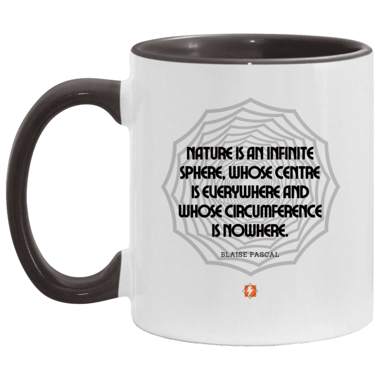 Ceramic Standard Mug 11oz with inspiring Pascal quote: BP108 - Nature is unfathomable - Color: White/Black