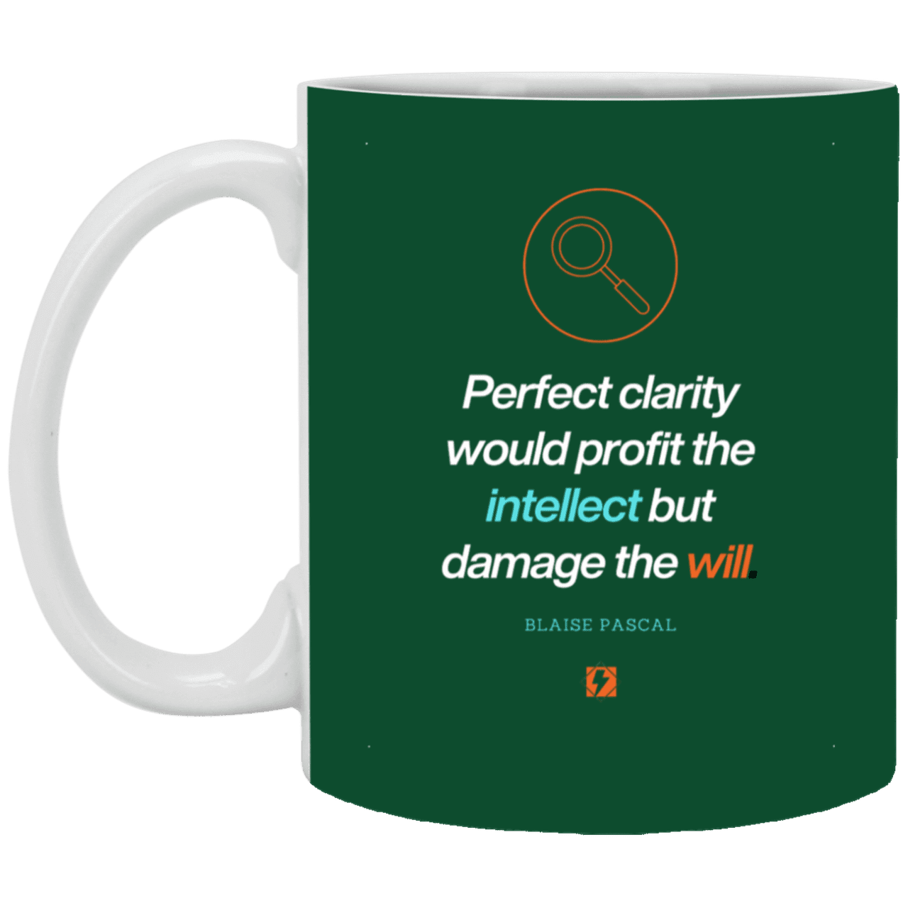 Ceramic Standard Mug 11oz with inspiring Pascal quote: BP109 - Clarity sometimes leads to inaction - Color: Forest