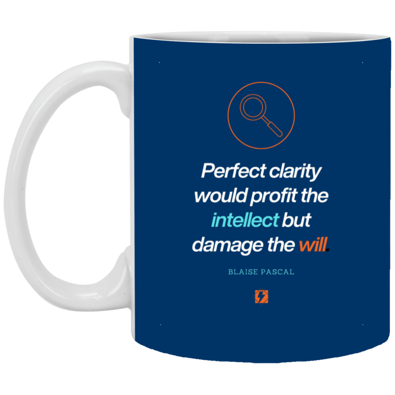 Ceramic Standard Mug 11oz with inspiring Pascal quote: BP109 - Clarity sometimes leads to inaction - Color: Royal