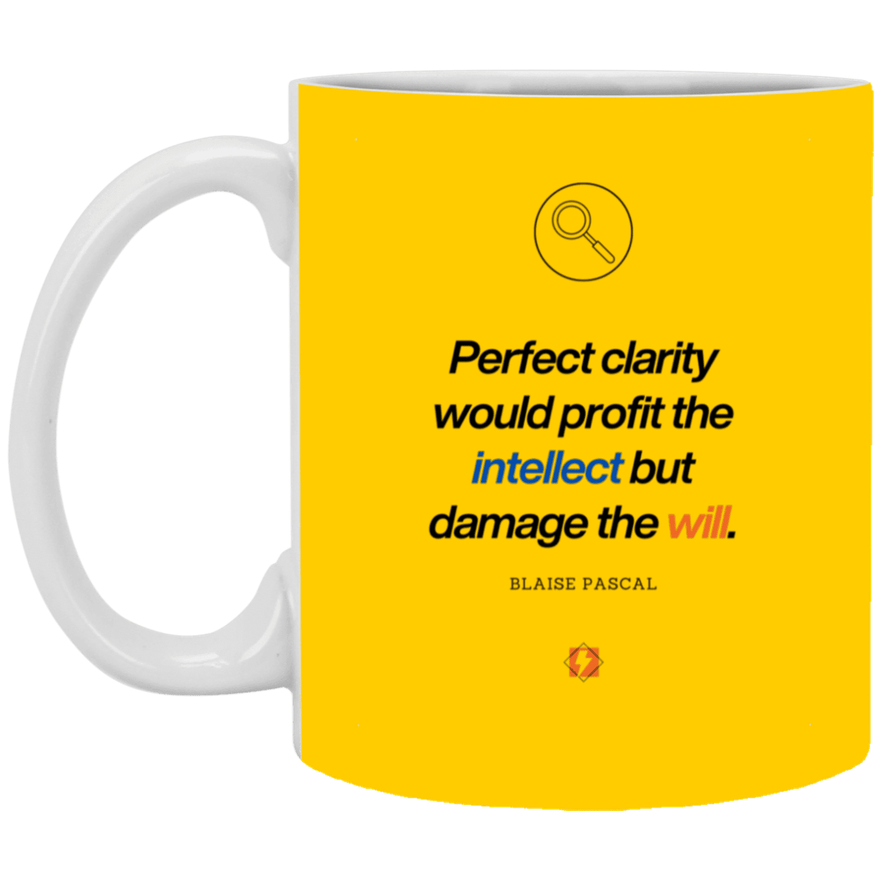 Ceramic Standard Mug 11oz with inspiring Pascal quote: BP109 - Clarity sometimes leads to inaction - Color: Athletic Gold