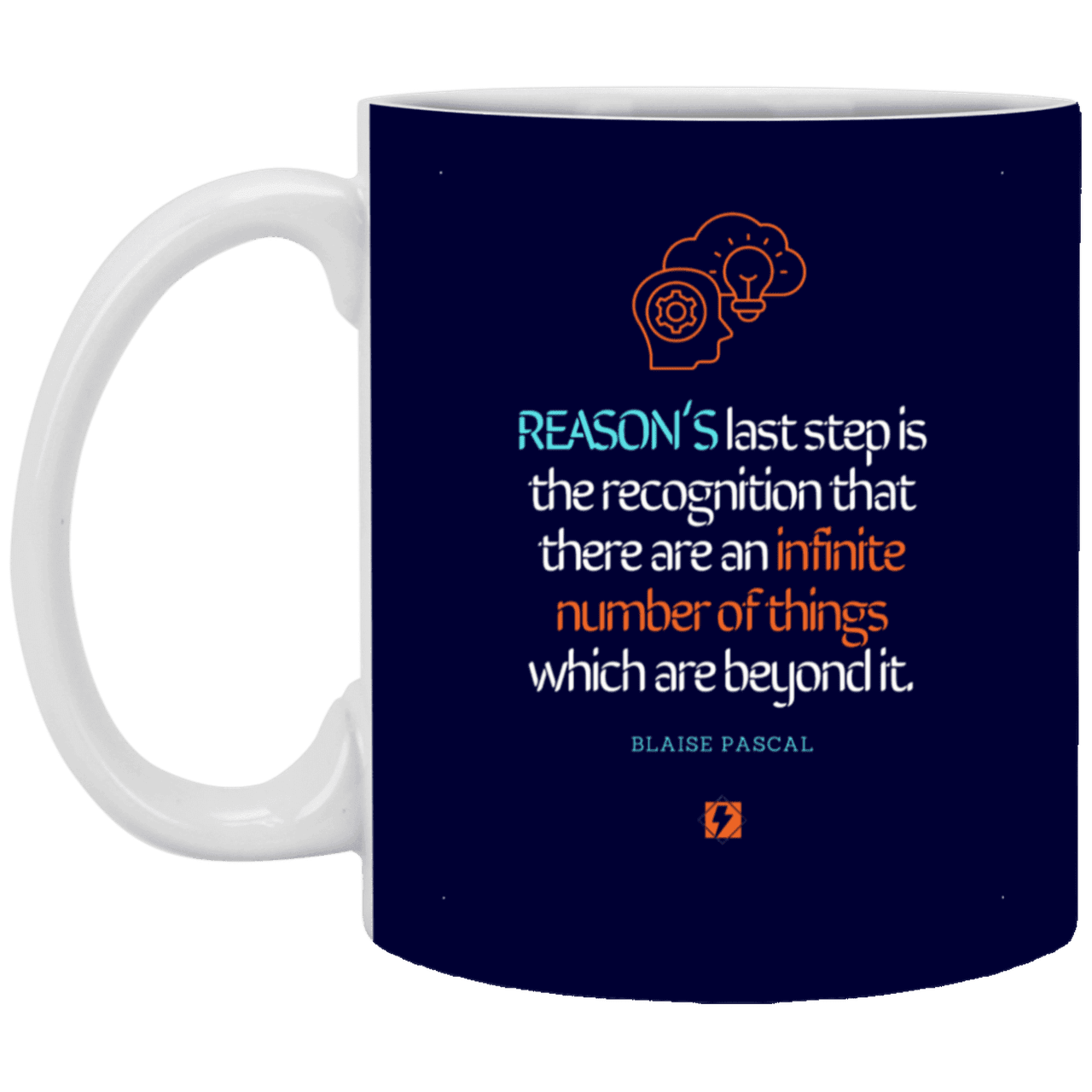 Ceramic Standard Mug 11oz with inspiring Pascal quote: BP110 - Reason is limited - Color: Navy