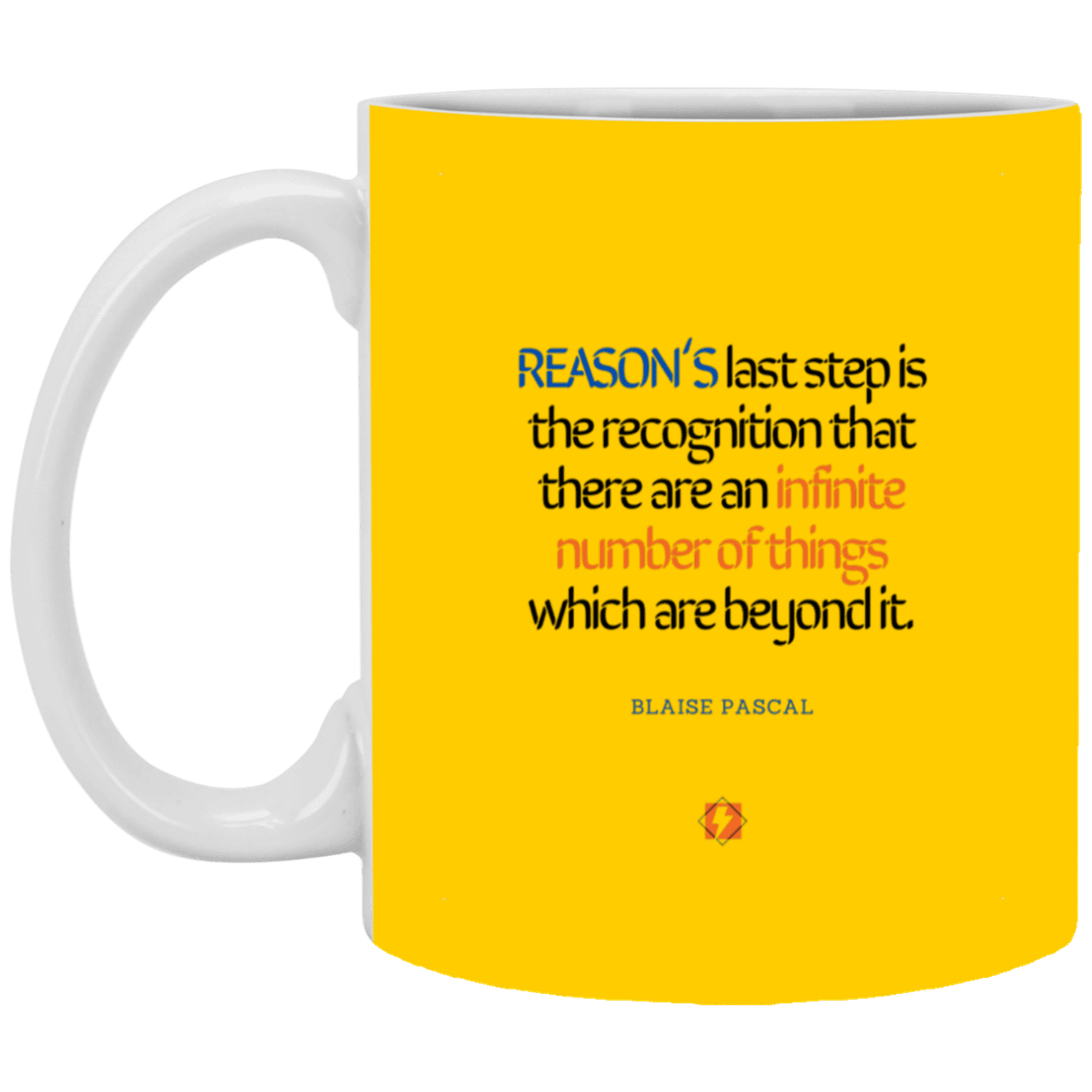 Ceramic Standard Mug 11oz with inspiring Pascal quote: BP110 - Reason is limited - Color: Athletic Gold