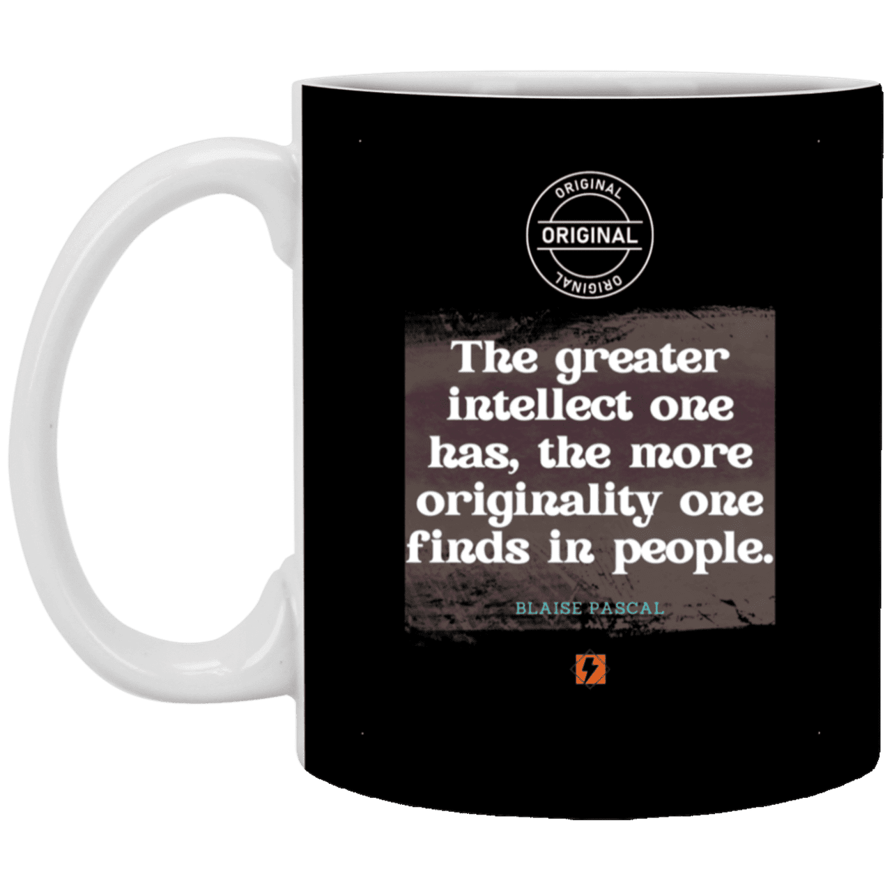 Ceramic Standard Mug 11oz with inspiring Pascal quote: BP111 - Intelligence is in perceiving originality - Color: Black White