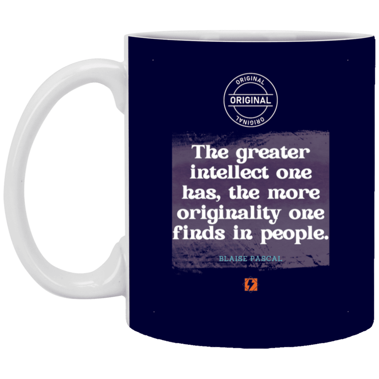 Ceramic Standard Mug 11oz with inspiring Pascal quote: BP111 - Intelligence is in perceiving originality - Color: Navy