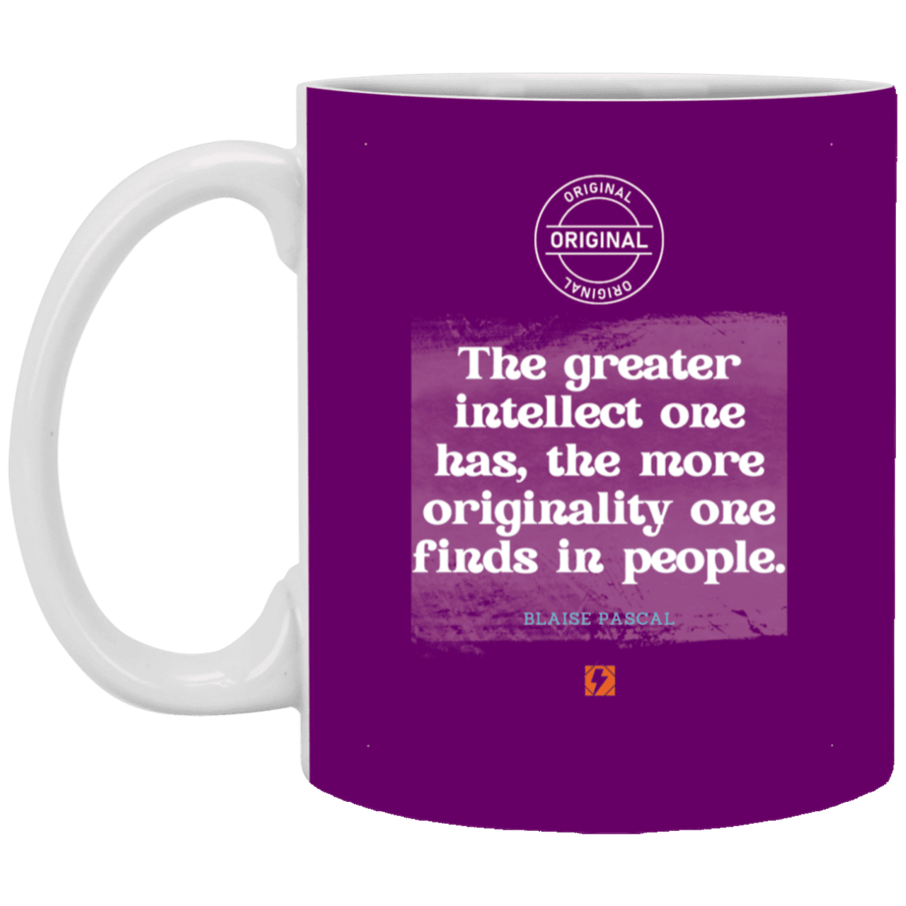 Ceramic Standard Mug 11oz with inspiring Pascal quote: BP111 - Intelligence is in perceiving originality - Color: Purple