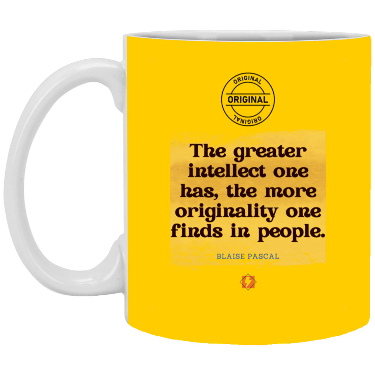 Ceramic Standard Mug 11oz with inspiring Pascal quote: BP111 - Intelligence is in perceiving originality - Color: Athletic Gold