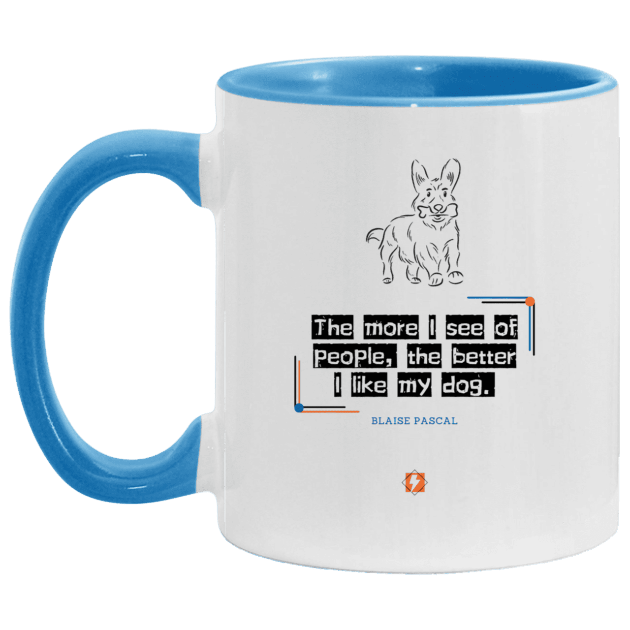 Ceramic Standard Mug 11oz with inspiring Pascal quote: BP112 - People vs Pets - Color: White/Light Blue