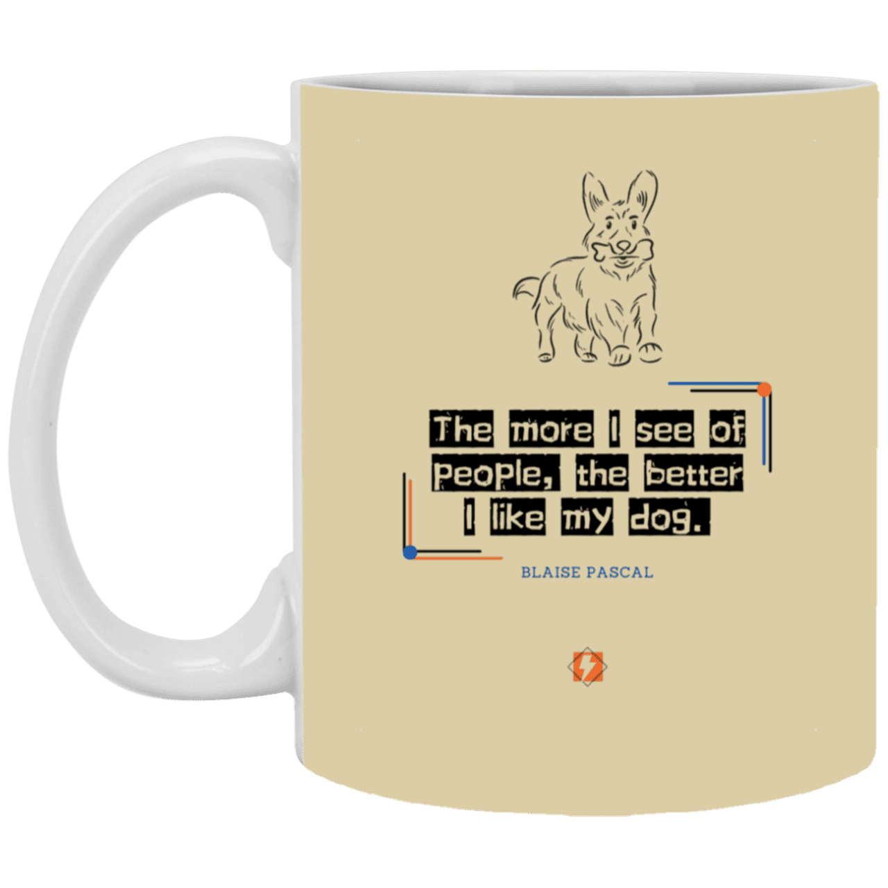 Ceramic Standard Mug 11oz with inspiring Pascal quote: BP112 - People vs Pets - Color: Tan