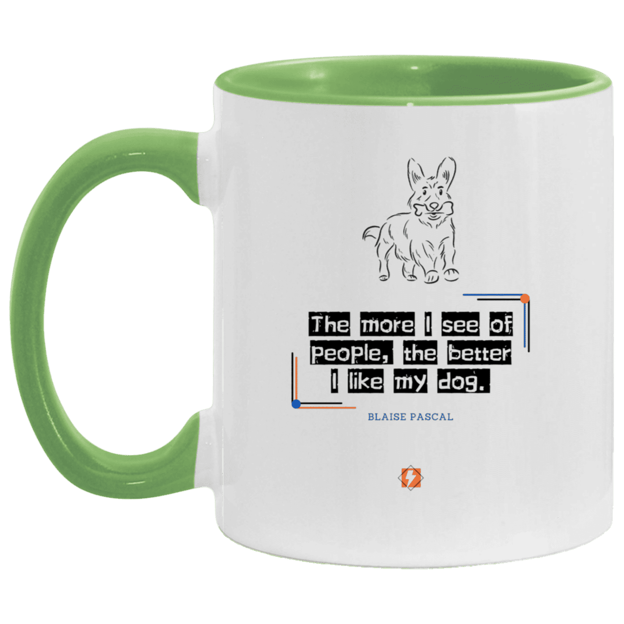 Ceramic Standard Mug 11oz with inspiring Pascal quote: BP112 - People vs Pets - Color: White/Light Green