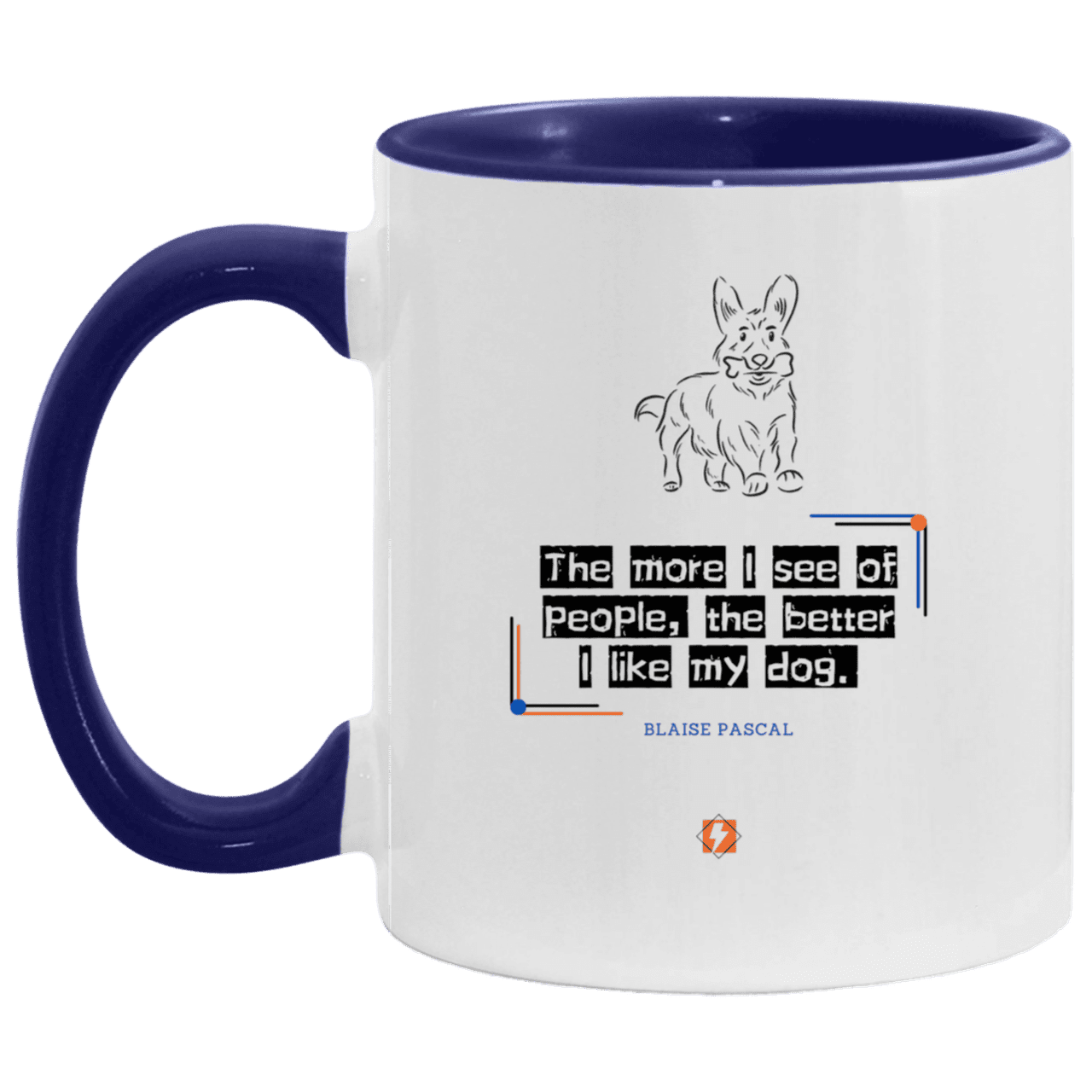 Ceramic Standard Mug 11oz with inspiring Pascal quote: BP112 - People vs Pets - Color: White/Midnight Blue